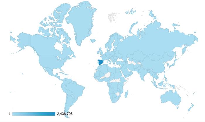 Mapa d'ús de Parla.cat al món.