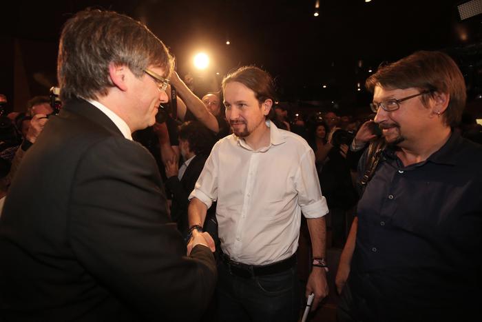 President Puigdemont and Pablo Iglesias after the conference