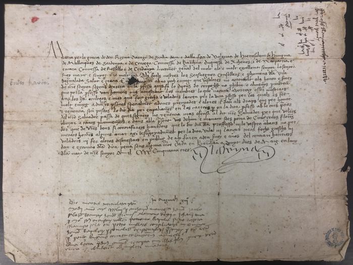 Correspondència, Top 835-47. Carta reial de 1453