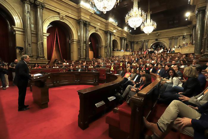 President Torra addresses the Catalan Parliament