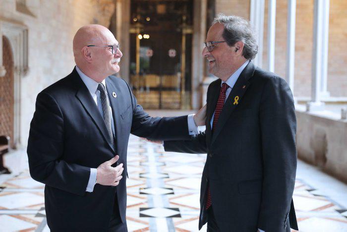 President Torra with GSMA chief executive John Hoffman at the Palau de la Generalitat
