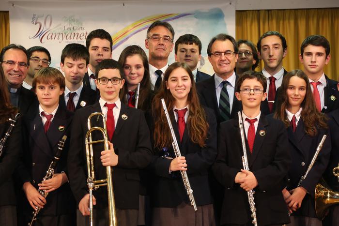 El president Mas acompanyat de la Banda de Música del Col·legi Pare Manyanet