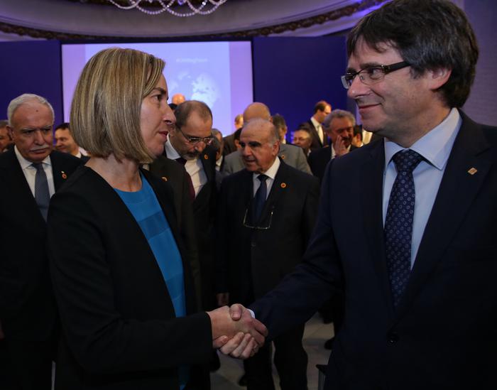 President Puigdemont greets Federica Mogherini