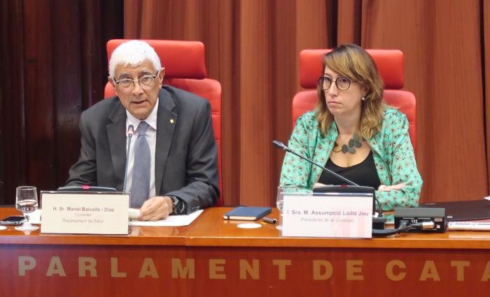 El conseller Balcells durant la seva primera compareixença a la Comissió de Salut del Parlament de Catalunya.