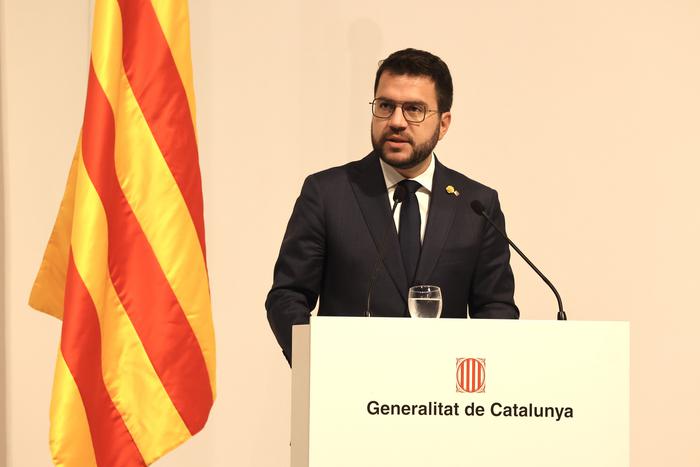 El president Aragonès durant el seu discurs.