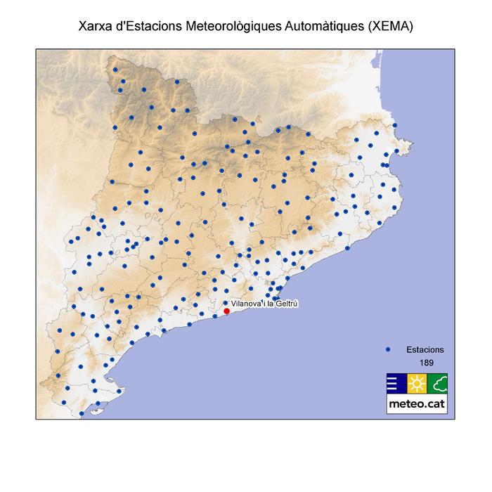 Mapa de la Xarsxa d'Estacions Meteorològiques Automàtiques (XEMA)