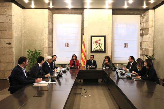 El president de la Generalitat, Pere Aragonès i Garcia, ha encapçalat la reunió de la Comissió Interdepartamental de Sequera (Rubén MOreno)