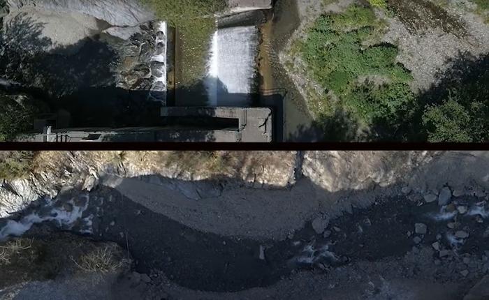 Foto 3. El riu Ritort, abans i després dels treballs de retirada de la resclosa, en el terme municipal de Molló. 